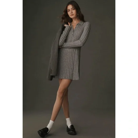 Reformation Walsh Cashmere Long-Sleeve Mini Dress Gray Medium - Picture 4 of 11